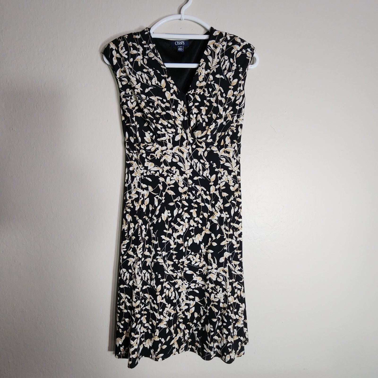Chaps Women's Large Floral White Black Dress RN41381 CA56668 eBay
