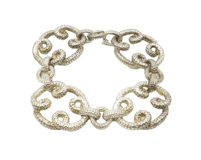 925 Sterling Silver Vintage Shiny Hammered Swirl Link Chain