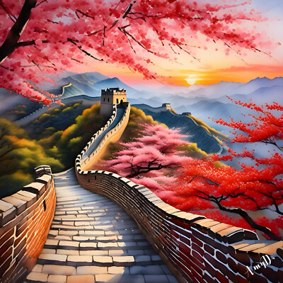 Amy Diab - When the Sun Rises (2024) Great Wall of China Signed - 17''x22'' Print