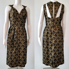 Vintage Cocktail Dress Women M Black Gold Brocade 50's - 60's USA Union Made