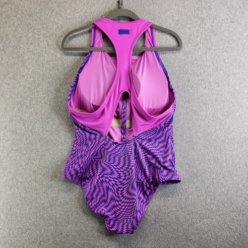 Fabletics Swimsuit Womens XXL Purple Pink Checkered Front Zip Shaping Racerback - Picture 4 of 13