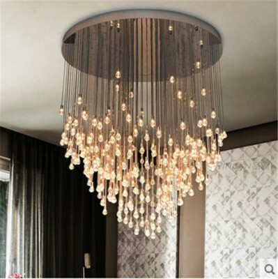 Round LED Crystal Chandelier villa living room dining room duplex stair Light yc