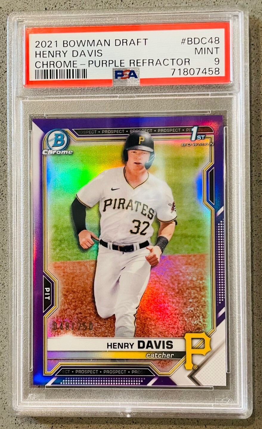 2021 Bowman 1st Chrome Draft MLB #BDC-48 Henry Davis /250 Purple Refractor PSA 9