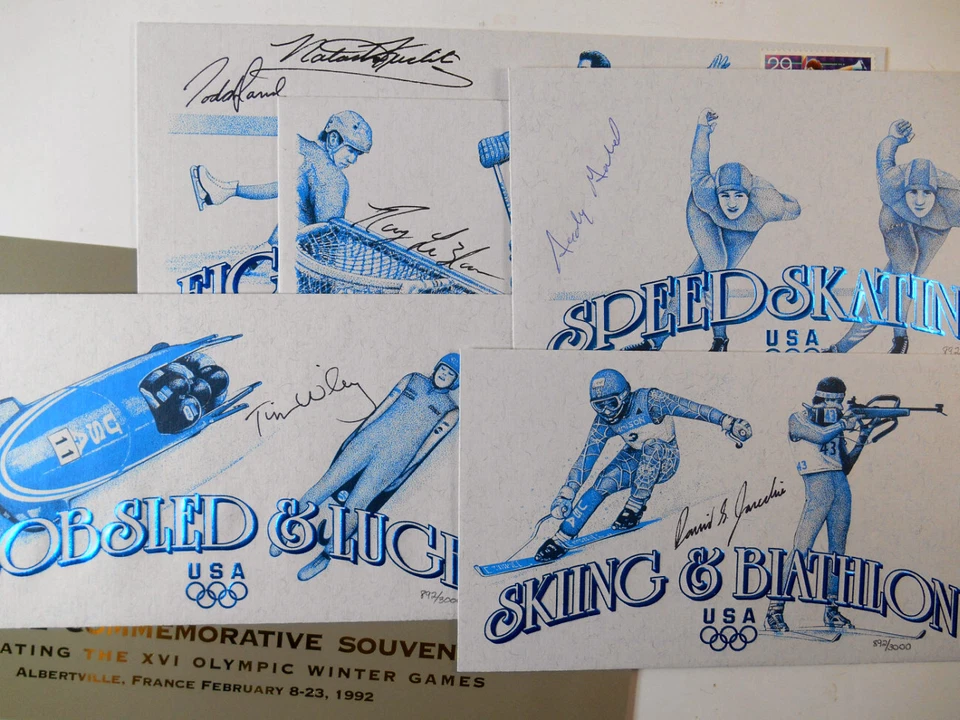 1992 Winter Olympics Sc 2611-15 2615a official USPS athletes signed - limited - Image 4 of 4