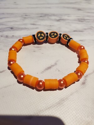 Handcrafted Halloween Candy Corn Stretchy Bracelet, Orange & black