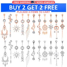 Dangle Belly Button Ring Surgical Steel Navel Barbell for Women Body Jewelry 14G