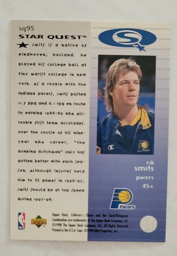 1997-98 Upper Deck Collector's Choice Star Quest Rik Smits #sq95 Card New - Picture 2 of 2
