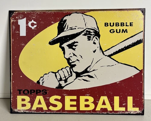 TOPPS BASEBALL 1959 1 Cent Bubble Gum Retro Vintage Weathered MLB Metal Tin Sign