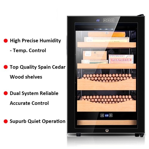 Cigar Humidor Case Humidity Control Spain Cedar Wood Shelf Cabinet Fan Cooling - Picture 3 of 7