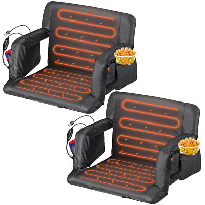 Set of 2 Heated Stadium Seats for Bleacher with Back Support and Aremrest Black