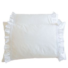 White Cotton Pillowcase Embellished with Lace Trims and Ruffles Lovely Bed 2pc