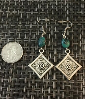 Bohemian Gypsy Vintage Tibetan Silver Yoga Coral & Turquoise Dangling Hook Earrings #8