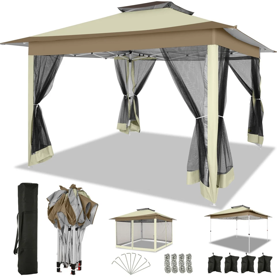 12x12ft Pop-up Gazebo Outdoor Canopy Tent with Mosquito Netting Patio Gazebo , - Image 3 of 4
