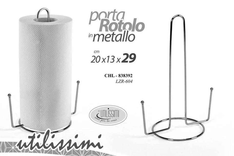 PORTA ROTOLO CARTA DA TAVOLA METALLO CUCINA ROTOLONI CROMO ARGENTO h29*20*13cm - Immagine 4 di 4