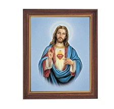 Sacred Heart Picture Art 8" x 10" Print 11" x 14" Wood-like Frame Catholic