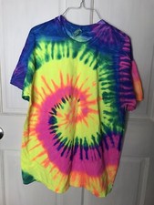 Mens Tie Dye T-Shirt USA, Neon Ocean Rainbow Spiral Tie Dye Tee 1-L, 5-XL
