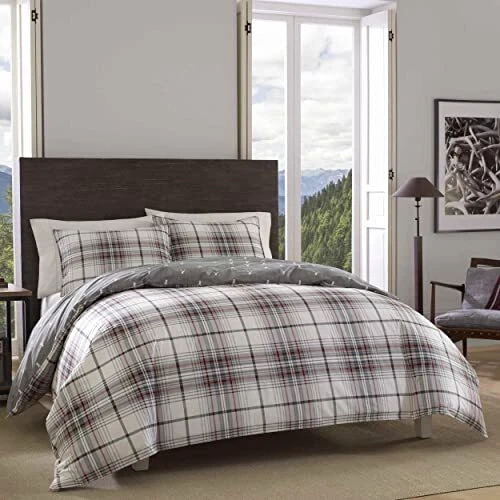 - Queen Comforter Set, Reversible Cotton Bedding with Matching Shams, Plaid - Image 2 of 4