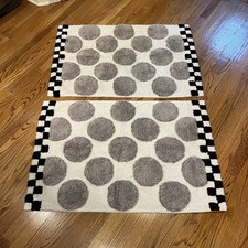 Set of 2 MacKenzie-Childs Sterling Dot Bath Rugs Black White Checkered Polka Dot