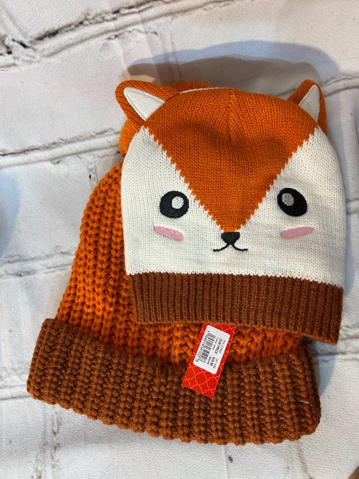 Kelly & Katie Fox Knit Beanie Set – Adult & Child Matching Winter Hats, Orange
