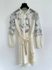 TINY Anthropologie Dress Shirt Cream Blue Embroidered Long Sleeves S / 10-12 NEW