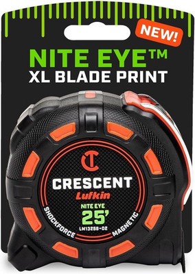 Crescent Lufkin 25 Ft. SHOCKFORCE NITE EYE Magnetic Tape Measure 7.6 m, Black 