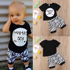 2Pcs Newborn Toddler Kids Baby Boy T-shirt Top Shorts Cotton Clothes Outfits Set