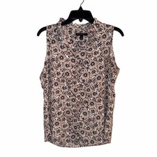 Banana Republic Women  s Petite Small Floral Sleeveless Button Front Blouse