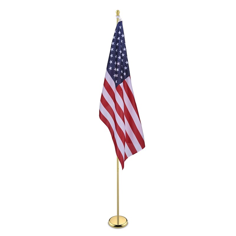 8Ft Sectional Indoor Flagpole Kit Gold Ball Base Aluminum 3x5Ft  US Flag Golden