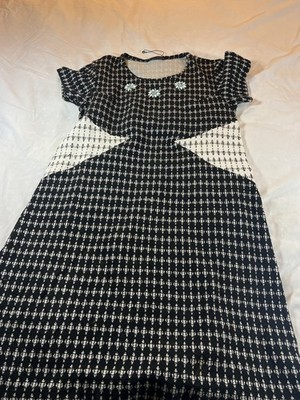 Zara W/B Collection Dress Womens Medium Black Geometric Print Short Sleeve Boho