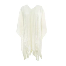 The Skyline Collection Women's Ivory Fringed Open Front Shawl Sweater
