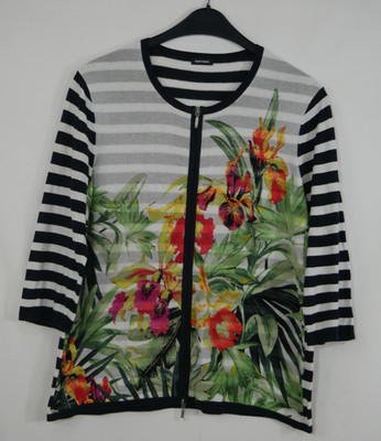 GERRY WEBER Leichte Feine Strickjacke Blumen Bunt Reißverschluss Größe 42/44