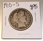 1910 S Barber 90% Silver Half Dollar - Better Date - Solid VG
