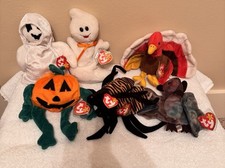 TY Beanie Baby Halloween/Fall Lot 1995-1999 Spooky Spider Jack-o’-lantern Turkey