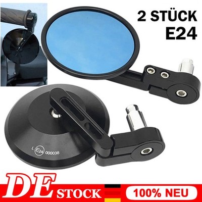 2x Motorrad Spiegel Lenkerendenspiegel Rund Blau Glas Lenker End Rückspiegel
