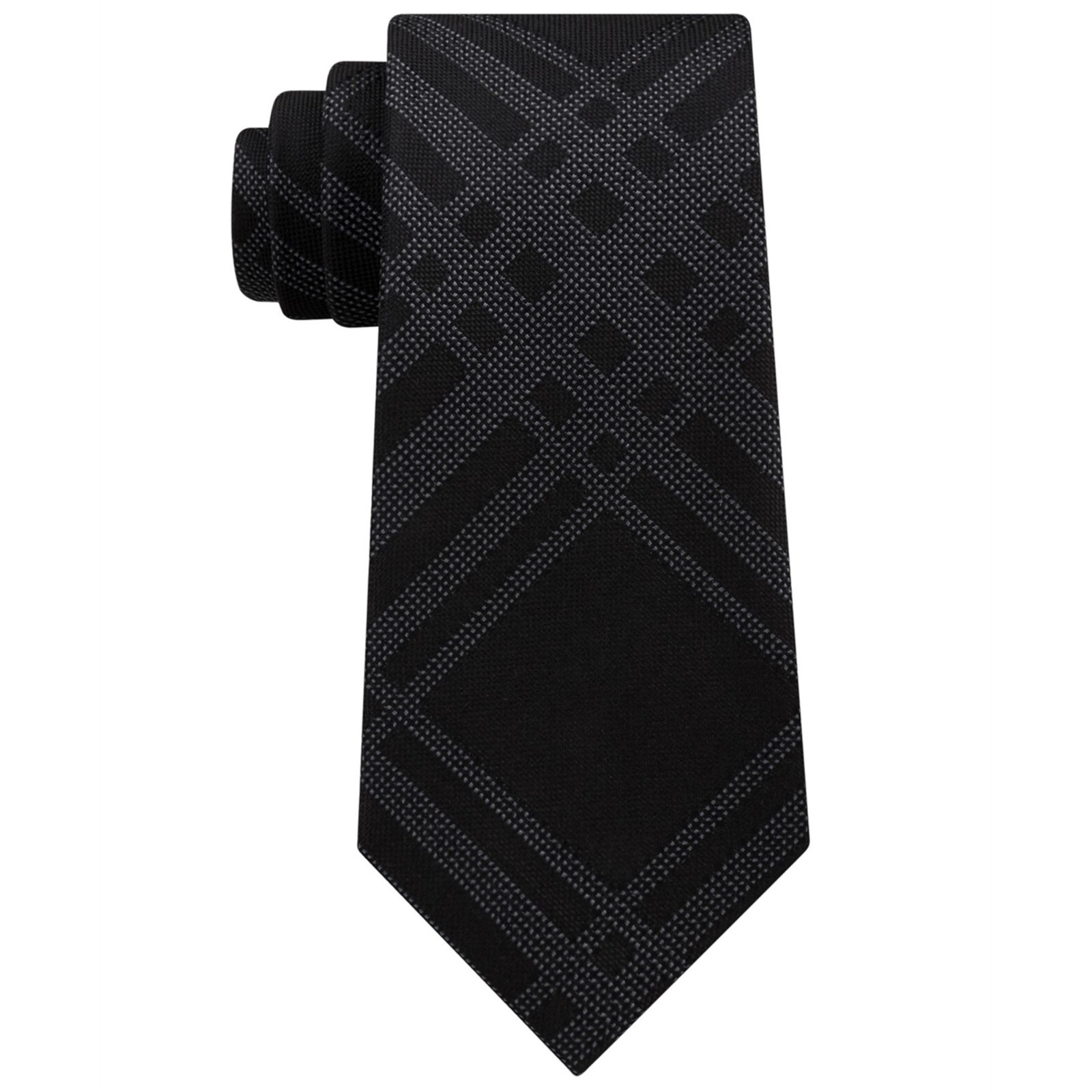 Kenneth Cole Mens Black Texture Grid Self-Tied Necktie-OS 3490₽