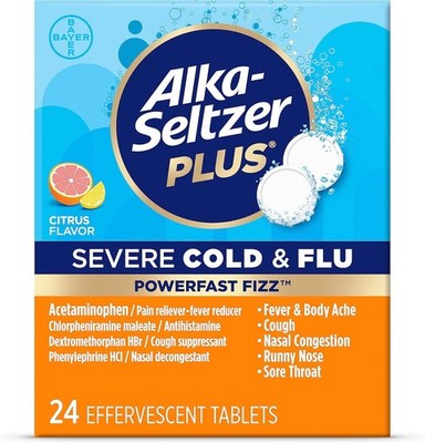 Alka-Seltzer Plus Severe Cold and Flu, Citrus Flavor - 24 Effervescent Tablets
