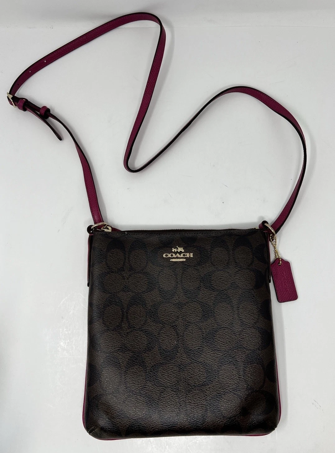 Borsa a tracolla Coach Signature North South marrone rosa F35940