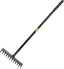 12-Tine Garden Rake Heavy Duty Lawn Leaf Soil Rake Carbon Steel 130cm