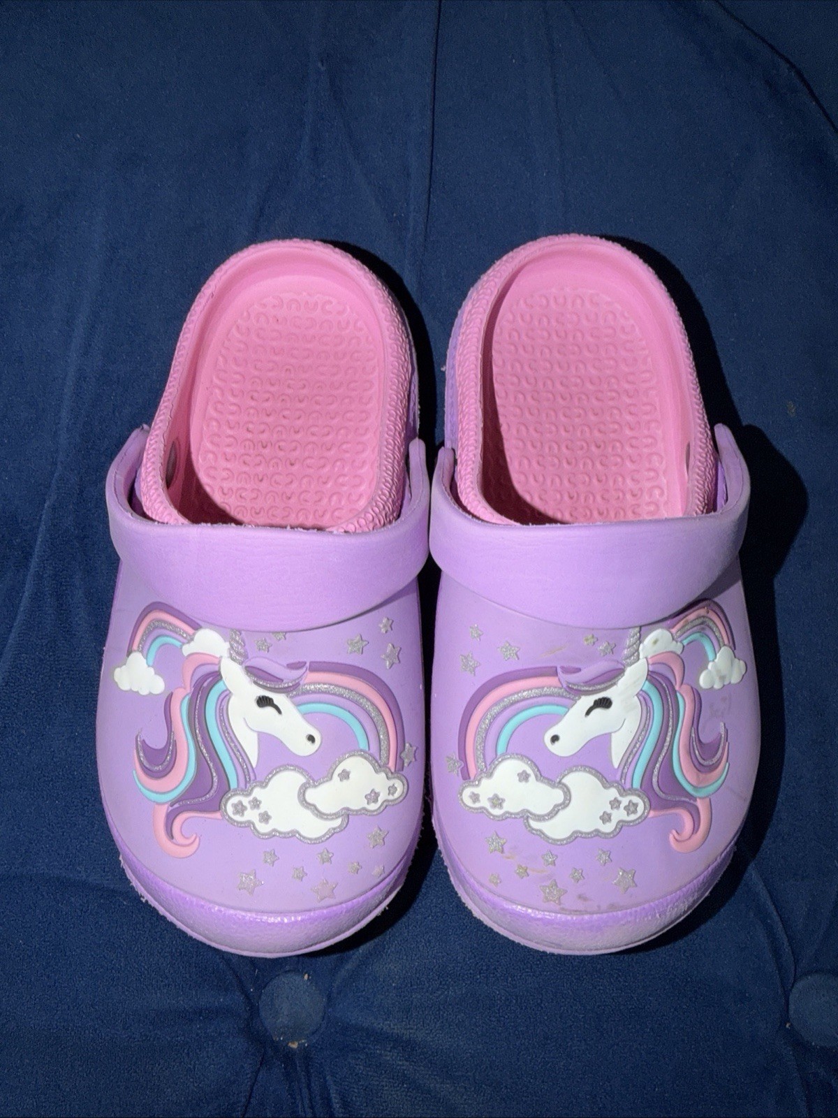 Unisex Kids Purple Unicorn Clog Slip-On Shoes w/ Heel Strap US 9