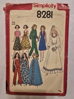 Simplicity 8281 Vintage Pattern Fashion Doll Clothes Barbie Cher Farrah 1977 Cu