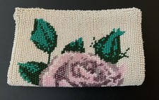 Vintage Native American Beaded Rose Design Zip Pouch Clutch Coin Purse Handmade