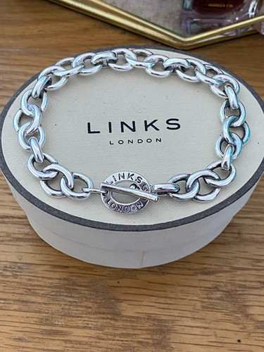 Rare Genuine LINKS OF LONDON Hallmarked Silver Toggle Logo Bracelet With Box - Picture 4 of 17