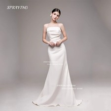 Strapless Mermaid Sleeveless Wedding Dress Floor Length Soft Satin Bridal Gown