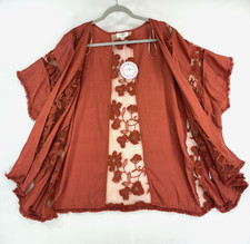 UMGEE Embroidered Lace Kimono Rustic Orange Boho Cottagecore Cardigan M/L New