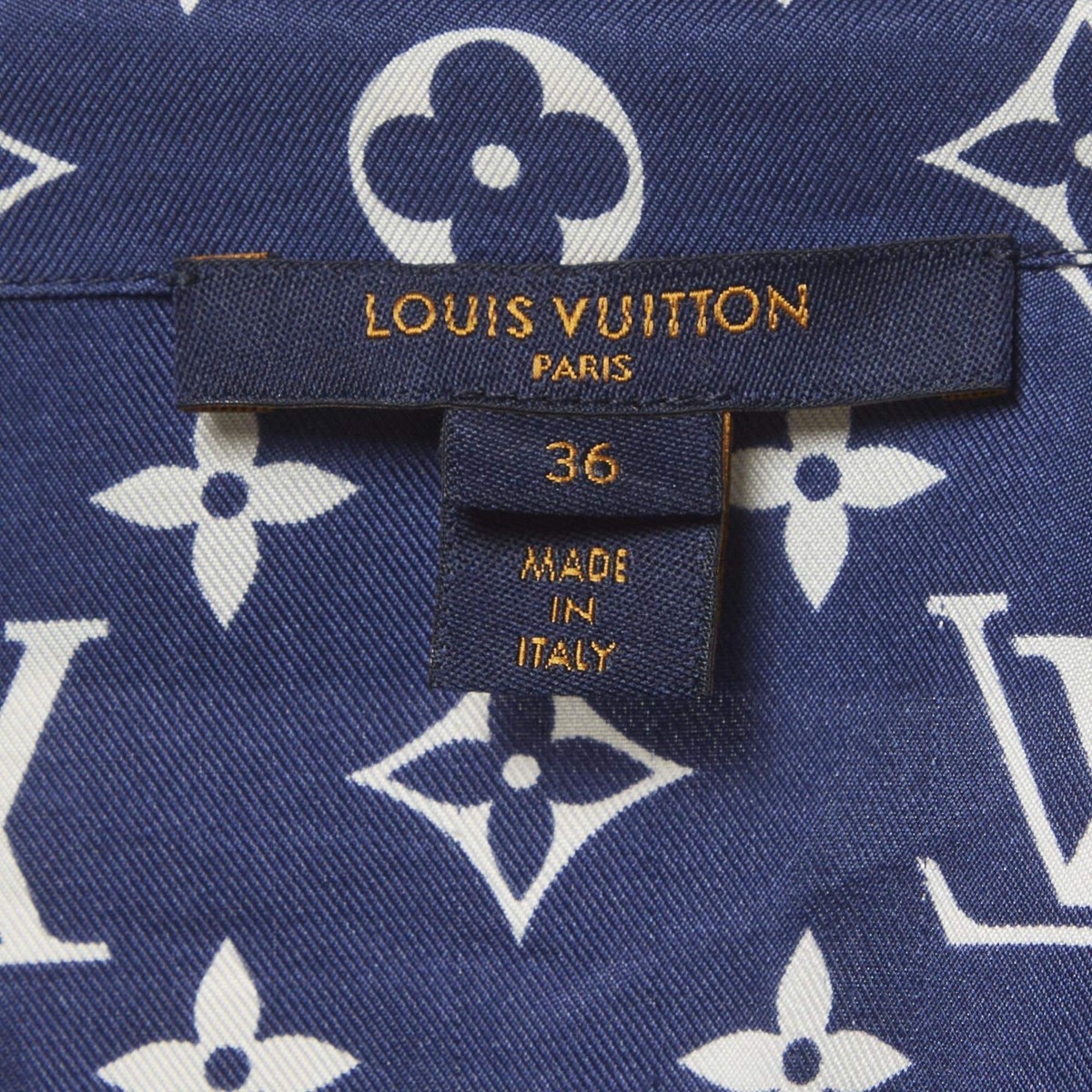 Louis Vuitton Navy Blue Monogram Silk Button Up Shirt Pants Suit Louis Vuitton Navy Blue Monogram Silk Button Up Shirt Pants Suit