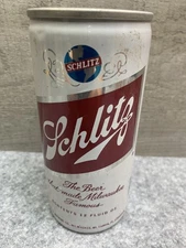 Schlitz Beer Can Vintage White Red 12oz Steel Flat Top Breweriana