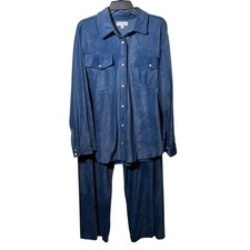 PJ Salvage Blue Plush Button Up Pajama Set XL Soft Lounge Top Pants Cozy