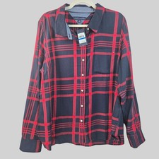 Tommy Hilfiger Button Down Shirt Mens XL Red Blue Plaid Preppy Long Sleeve Top