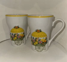 Vintage 2 Piece Stylecraft Coffee Mugs Flower Cart Japan