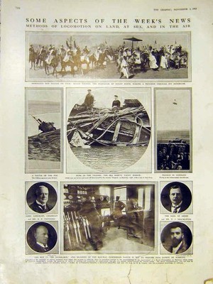 Original alter antiker Druck Fortbewegung Land Transport Welt Pferd Schiff Flugzeug 1913
